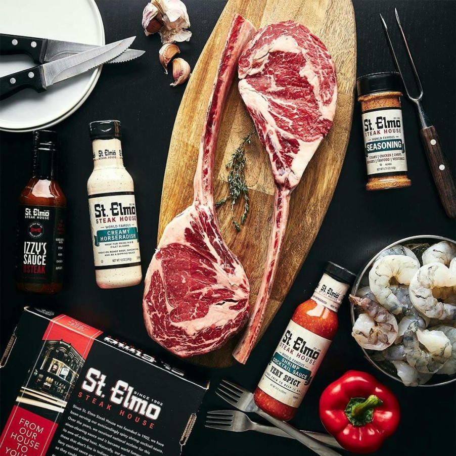 Foods St. Elmo Steak House Steaks | Usda Prime Dry Aged Tomahawk & Shrimp Cocktail Dinner For 2