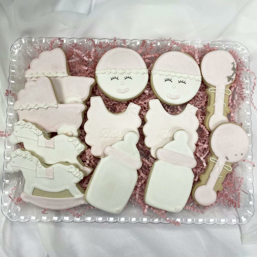 Foods Elegant Desserts Cookie Gifts | Iced Baby Girl Sugar Cookie Gift Set - 12 Pack