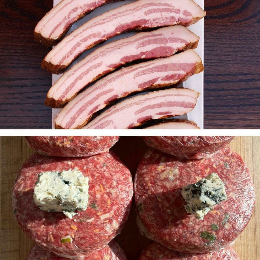 Foods Old Homestead Steakhouse Burgers | Blue Aged Cheddar Jalapeno Burgers + Bacon Combo