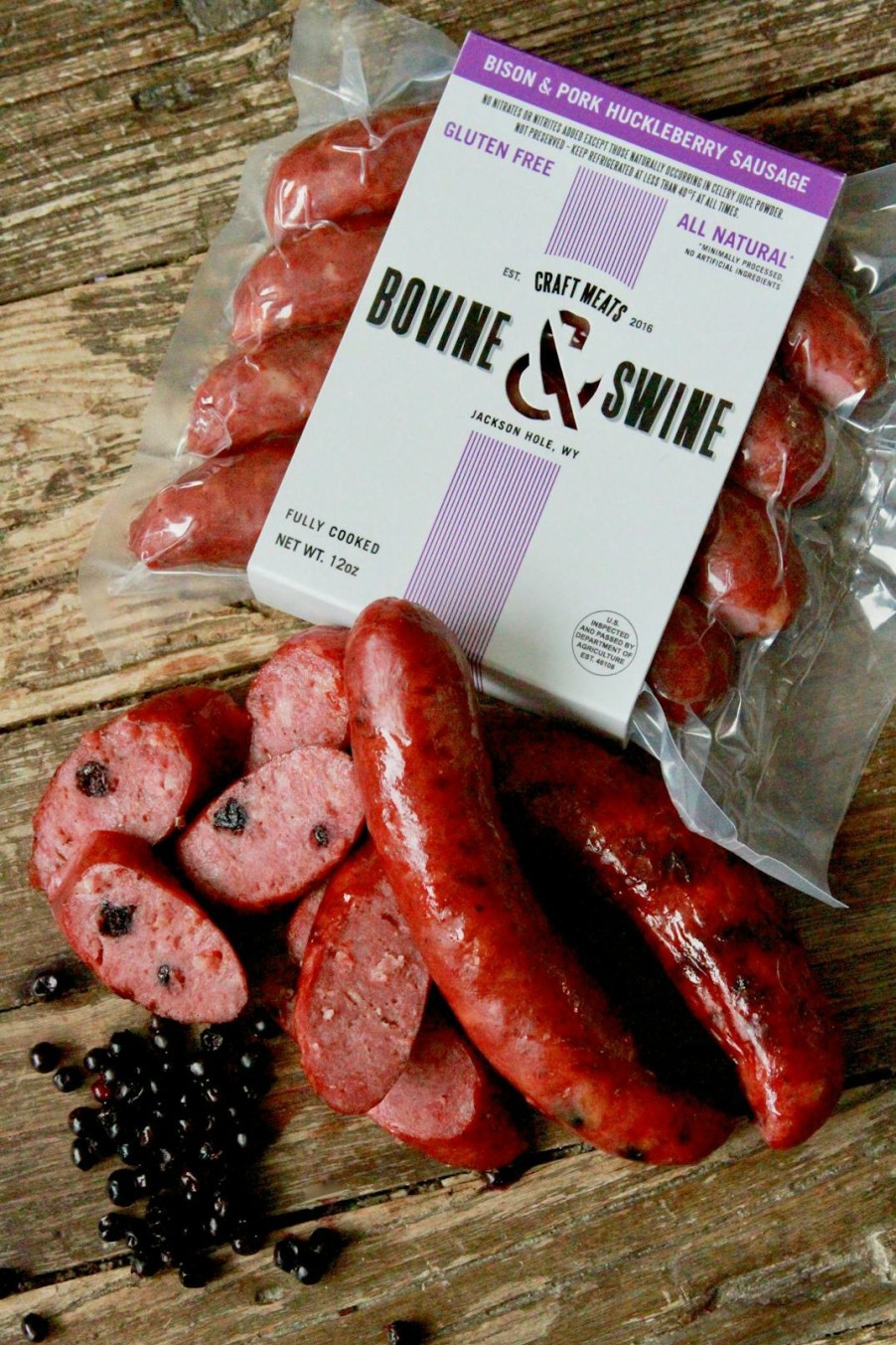 Foods Bovine & Swine Sausages | Bison Huckleberry Sausage - 16 Pack